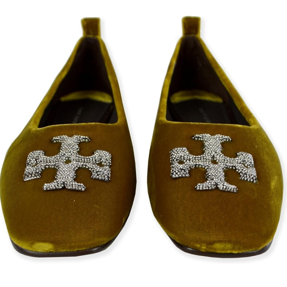 Tory Burch Womens Eleanor Pave Crystals Ballet Flats Velvet Finish